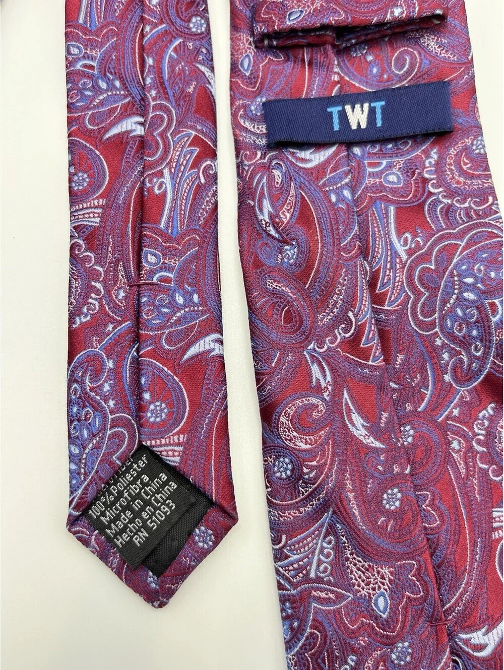 TWT  Tie Paisley Narrow Tie Maroon Long Retro 3